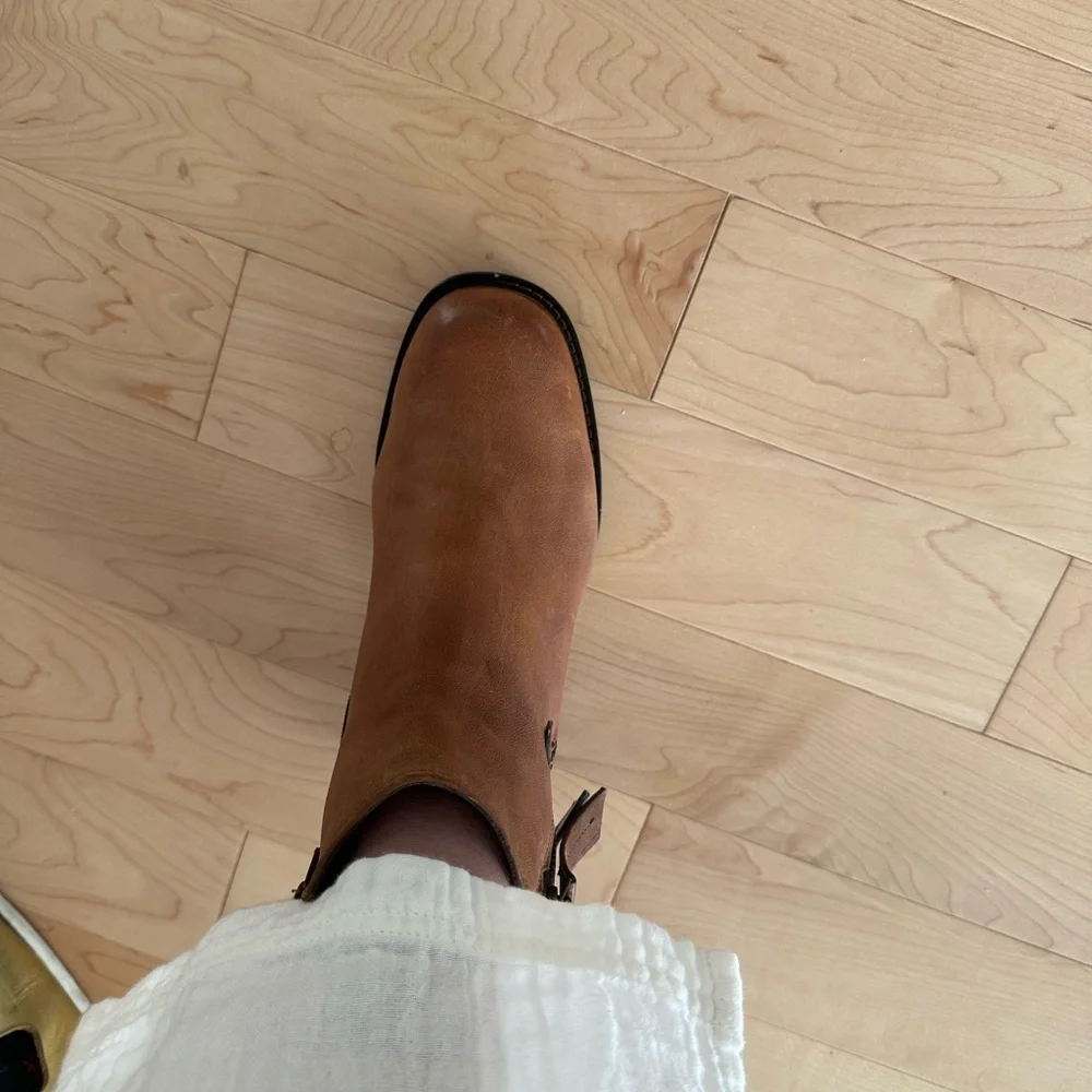 Paul Green München Tan Leather Ankle Booties with Buckle Accent